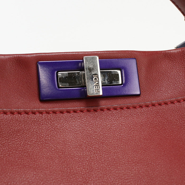 Fendi 8 Bn290 3 Zn Peekaboo 2 Way Hand Shoulder Bag Leather Red Women