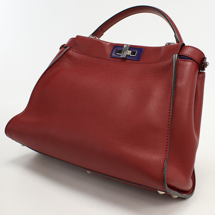 Fendi 8 Bn290 3 Zn Peekaboo 2 Way Hand Shoulder Bag Leather Red Women