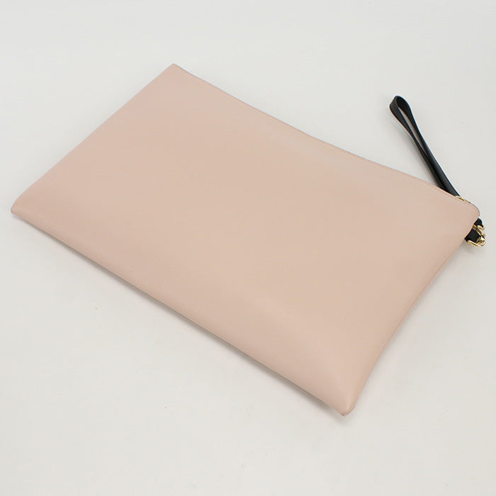 Fendi 8 N0178 Fendi Rome Logo Aehr Large Flat Pouch Clutch Bag Leather Pink Women