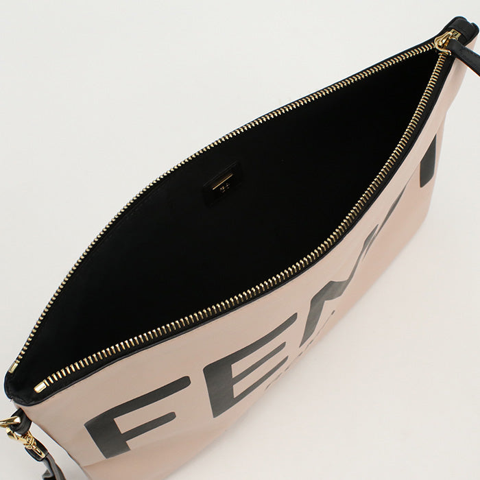 Fendi 8 N0178 Fendi Rome Logo Aehr Large Flat Pouch Clutch Bag Leather Pink Women