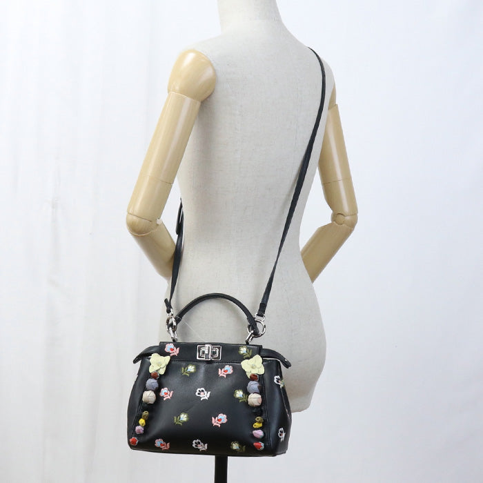 Fendi 8 Bn244 9 Gl Selleria Bag Peek A Boo Mini Handbag Leather Black Women