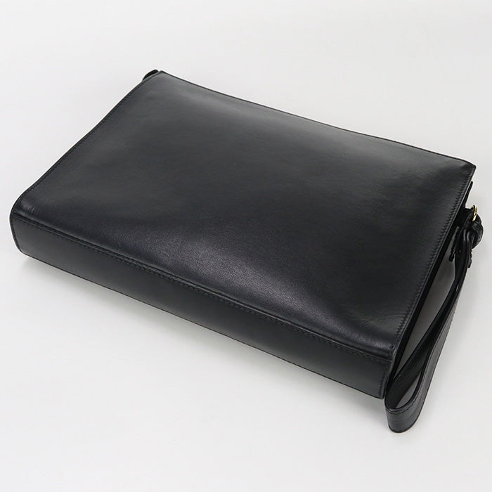 Fendi 7 Va491 Clutch Bag Fendace Second Bag Leather Black Unisex