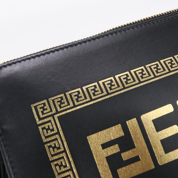 Fendi Fe83752 Clutch Bag Fendace Leather Black Mens