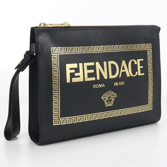 Fendi Fe83752 Clutch Bag Fendace Leather Black Mens