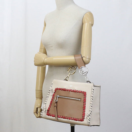 Fendi 8 Bh344 A316 2 Way Handbag Shoulderbag Runaway Leather Beige Women