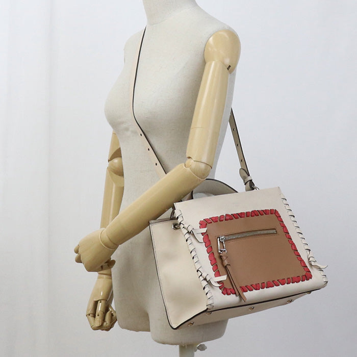 Fendi 8 Bh344 A316 2 Way Handbag Shoulderbag Runaway Leather Beige Women