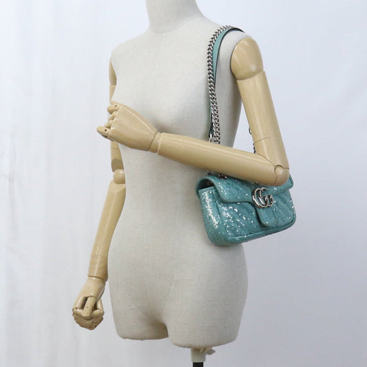 Gucci 446744 Shoulder Bag Gg Marmont Mini Chain Shoulder Bag Sequin,Leather Mint Green Women