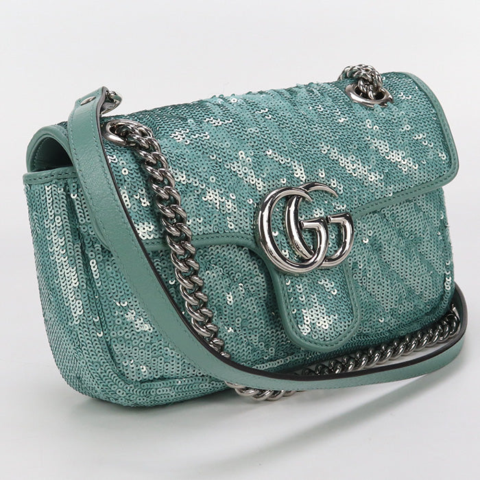 Gucci 446744 Shoulder Bag Gg Marmont Mini Chain Shoulder Bag Sequin,Leather Mint Green Women