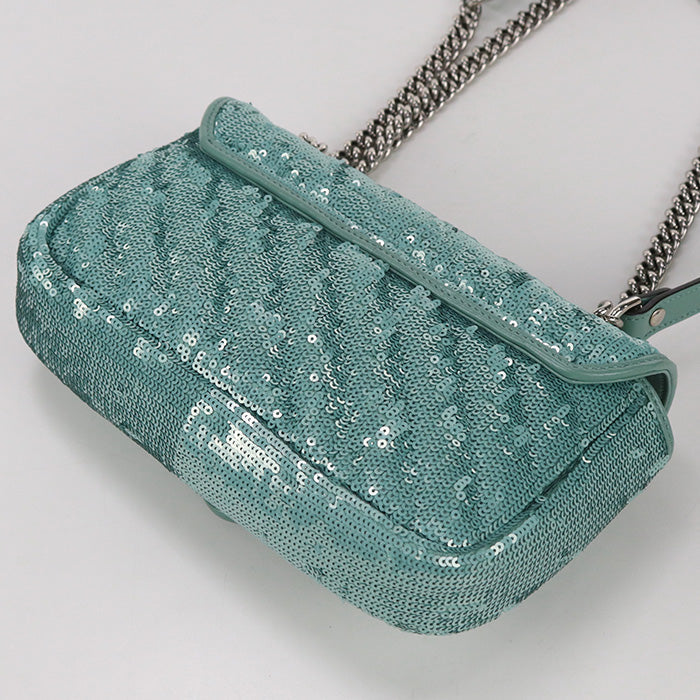 Gucci 446744 Shoulder Bag Gg Marmont Mini Chain Shoulder Bag Sequin,Leather Mint Green Women