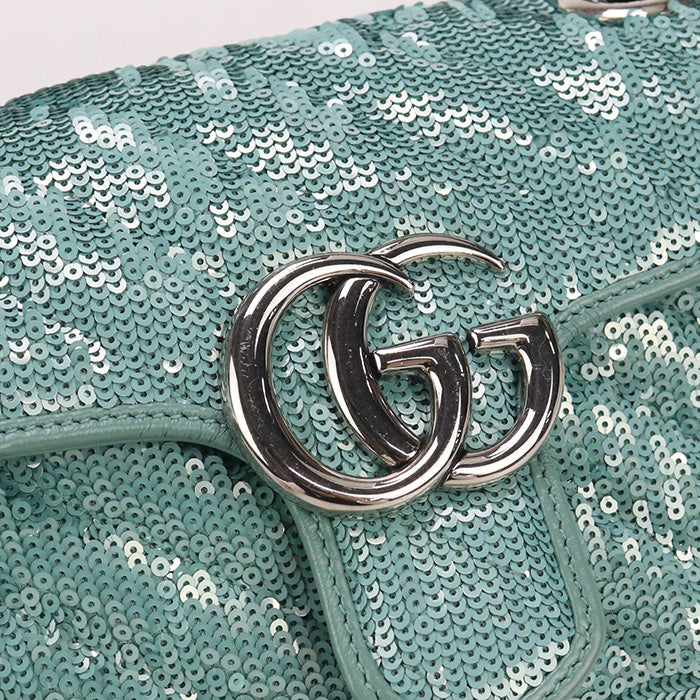 Gucci 446744 Shoulder Bag Gg Marmont Mini Chain Shoulder Bag Sequin,Leather Mint Green Women