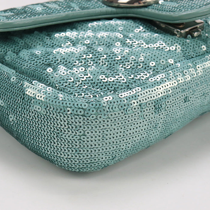 Gucci 446744 Shoulder Bag Gg Marmont Mini Chain Shoulder Bag Sequin,Leather Mint Green Women