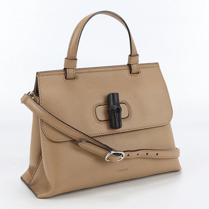 Gucci Gu82994 2 Way Handbag Bamboo Leather Beige Women