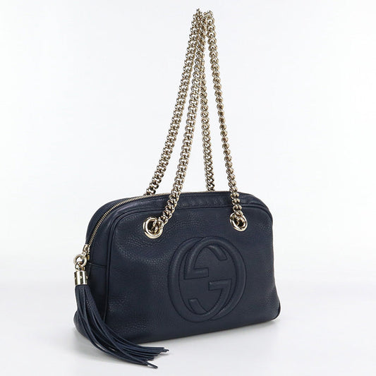 Gucci 308983 Chain Shoulder Bag Soho Leather Navy Women