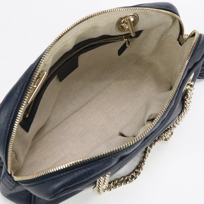 Gucci 308983 Chain Shoulder Bag Soho Leather Navy Women