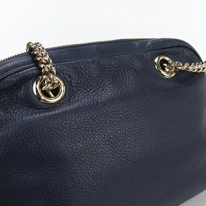 Gucci 308983 Chain Shoulder Bag Soho Leather Navy Women