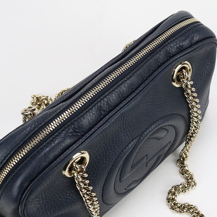 Gucci 308983 Chain Shoulder Bag Soho Leather Navy Women