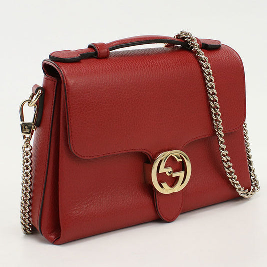 Gucci 510302 2 Way Handbag Interlocking G Handbag Leather Red Women