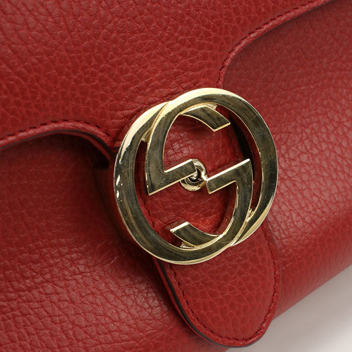 Gucci 510302 2 Way Handbag Interlocking G Handbag Leather Red Women