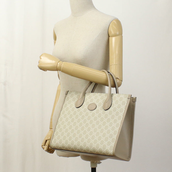 Gucci 659983 Tote Bag Interlocking G Small 2way Tote Bag Gg Supreme, Leather Beige Women