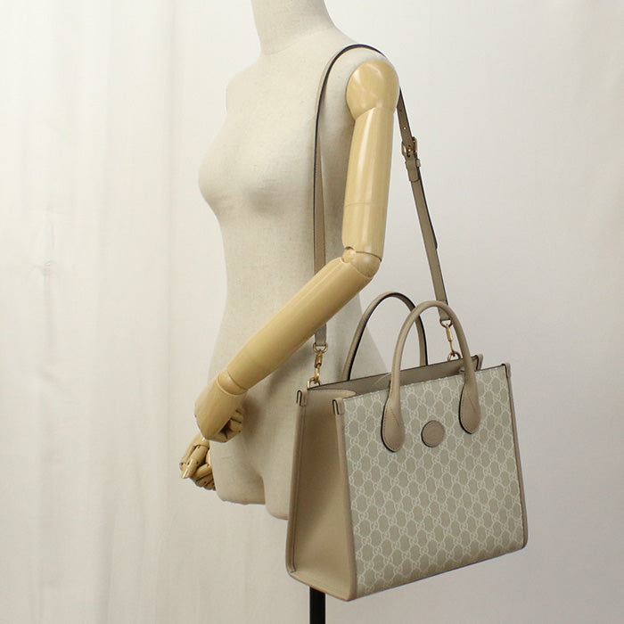 Gucci 659983 Tote Bag Interlocking G Small 2way Tote Bag Gg Supreme, Leather Beige Women