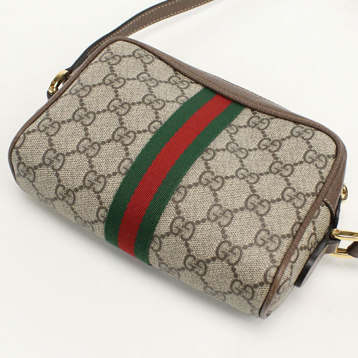 Gucci 517350 Mini Shoulder Bag Diagonal Leather/Gg Supreme Canvas Beige Woman