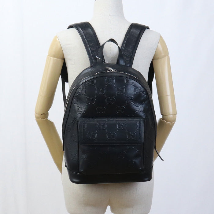 Gucci 658579 Backpack Gg Emboss Leather Black Women