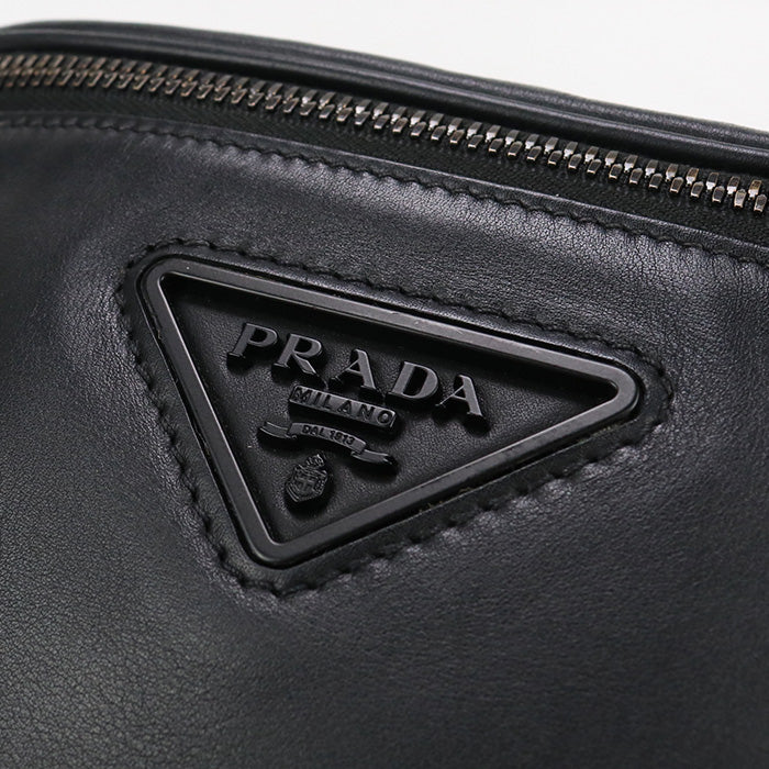 Prada 2 Vl033 2 Dmf F000 Body Bag Triangular Logo Belt Bag Leather Black Mens(unisex)