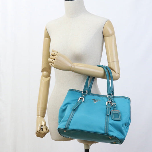 Prada Bn1841 Tote Bag 2 Way Tote Bag Nylon,Leather Emerald Blue Women