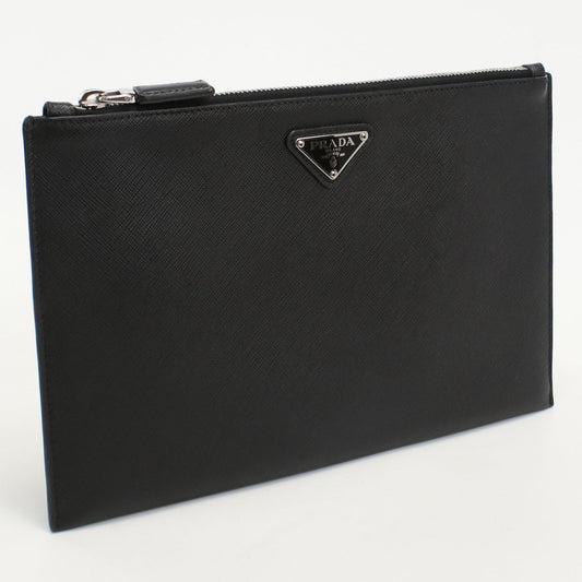 Prada 2 Ng005 Clutch Bag Saffiano Clutch Bag Pouch, Business Bag Leather Black Mens(unisex)