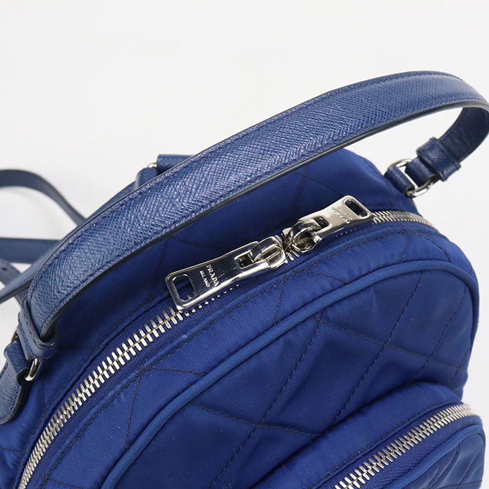 Prada 1 Bz066 Backpack Mini Daypack Nylon, Leather Blue Women