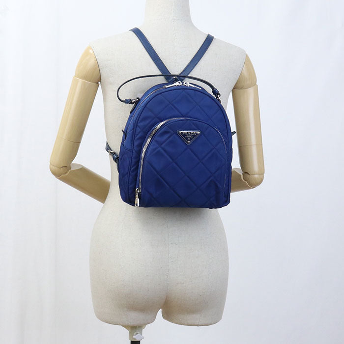 Prada 1 Bz066 Backpack Mini Daypack Nylon, Leather Blue Women