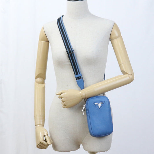 Prada 1 Bp027 Shoulder Bag Diagonal Leather Blue Women