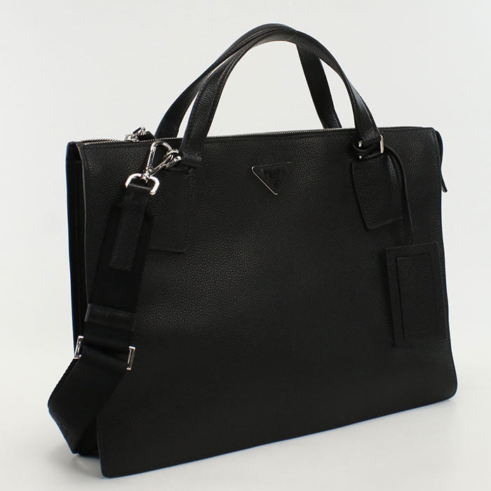 Prada 2 Vg041 2 Way Tote Bag/Hand Bag Leather Black Mens